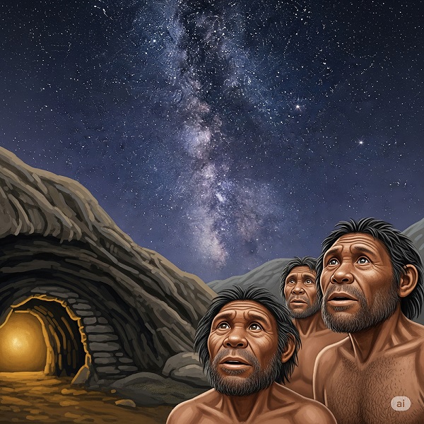 Fr�hmenschen betrachten den Sternenhimmel